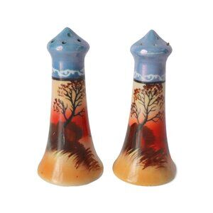 Vintage Salt & Pepper Lusterware Made In Japan Hand Painted Trees